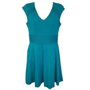 Eliza J Pintuck Waist Ponte Knit Fit Flare Pleats Aqua Dress Women 4 Party Beach